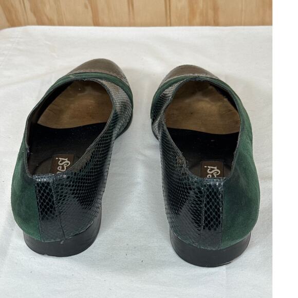 Ennesi Vintage Green Black Genuine Reptile Leather Loafers Flat Women Size 8.5 - Picture 4 of 8